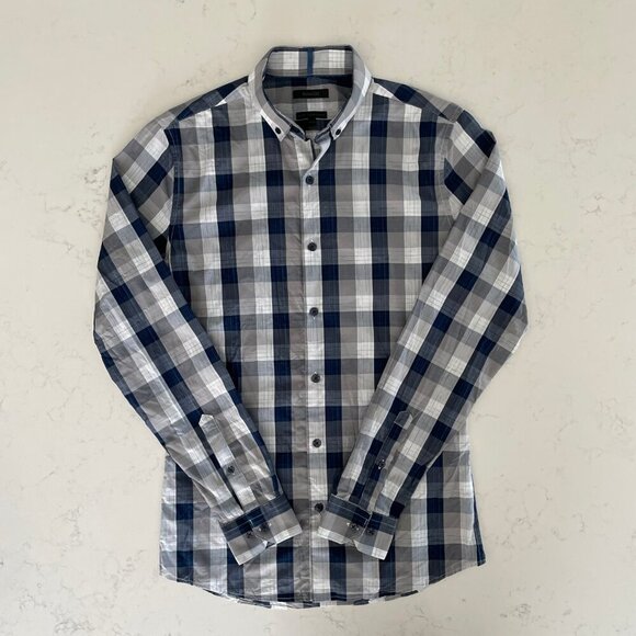 RW&CO. Slim Fit 100% Cotton Button Down Plaid Shirt Navy White Grey Sz XS - Picture 14 of 14